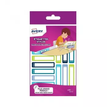 AVERY kynätarrat, paperi, 10 x 50 mm, värilliset kehykset, pyöristetyt kulmat, käsin kirjoitettava, pysyvästi kiinnittyvä - 30 tarraa (RESMI30G)