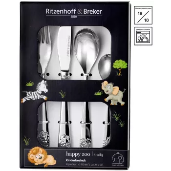 Ritzenhoff & Breker HAPPY ZOO lasten aterinsetti, 4-osainen, ruostumaton teräs, eläinaiheet 812701