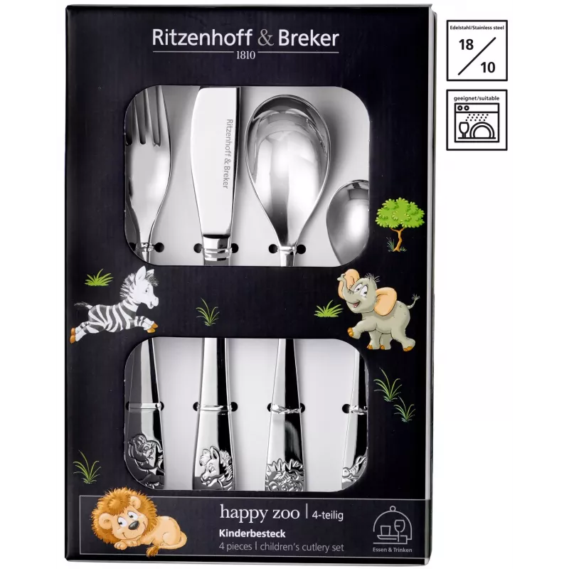 Ritzenhoff & Breker HAPPY ZOO lasten aterinsetti, 4-osainen, ruostumaton teräs, eläinaiheet 812701