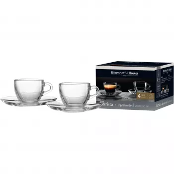 Ritzenhoff & Breker BARISTA espresso-setti, 4-osainen, kirkas lasi, 80 ml kupit, konepesunkestävä 822038