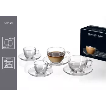 Ritzenhoff & Breker BARISTA espresso-setti, 4-osainen, kirkas lasi, 80 ml kupit, konepesunkestävä 822038
