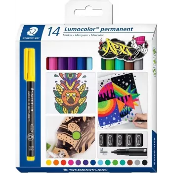 Staedtler Lumocolor permanenttitussi-sarja 317 C14 - 14 eri väriä, ohut kärki 0,6 mm