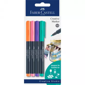 Faber-Castell Creative Marker -sarja 4 kpl, vesipohjainen muste, hajuton, tahriintumaton, eri värejä 160704