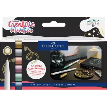 Faber-Castell Creative Marker Goldfaber Metallic Moments, 6 kpl:n sarja, vesipohjainen muste, hajuton, tahriintumaton, eri metallivärejä 161107