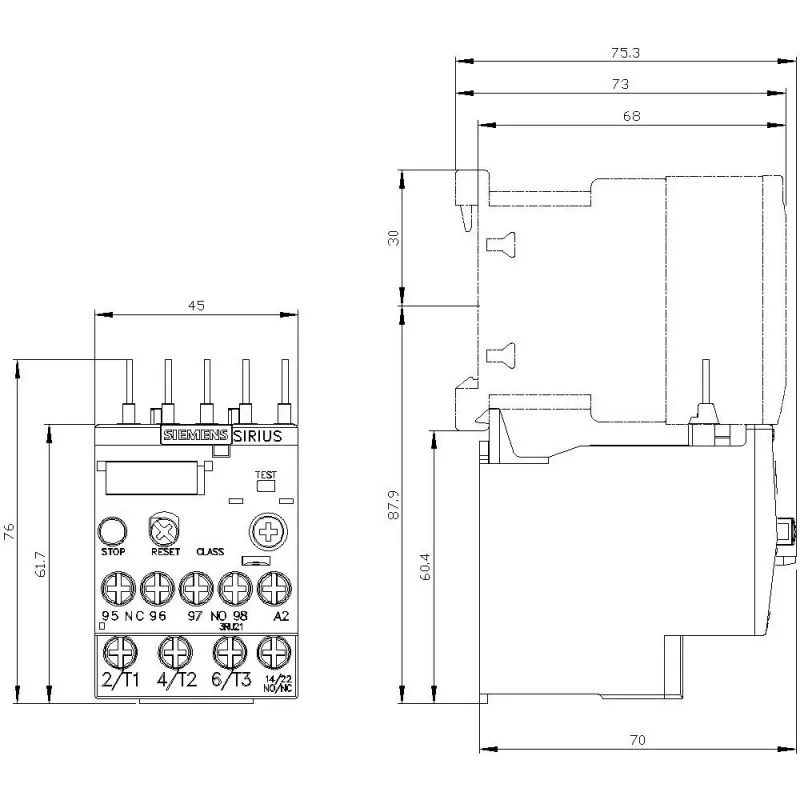 SIEMENS SIRIUS 3RU21 terminen ylikuormitussuoja 1,8-2,5A S00 ruuviliittimet 3RU21161CB0