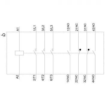 SIEMENS kontakti AC-3 22kW/400V 2NO+2NC 230V AC 50A S2 ruuviliittimet (3RT20361AP04)