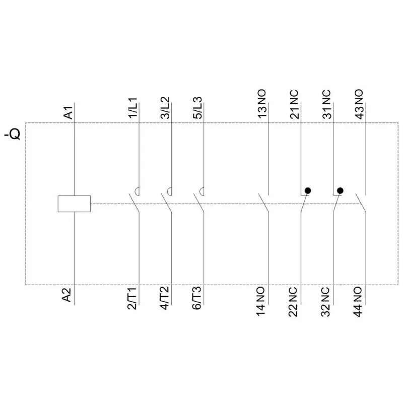 SIEMENS kontakti AC-3 22kW/400V 2NO+2NC 230V AC 50A S2 ruuviliittimet (3RT20361AP04)