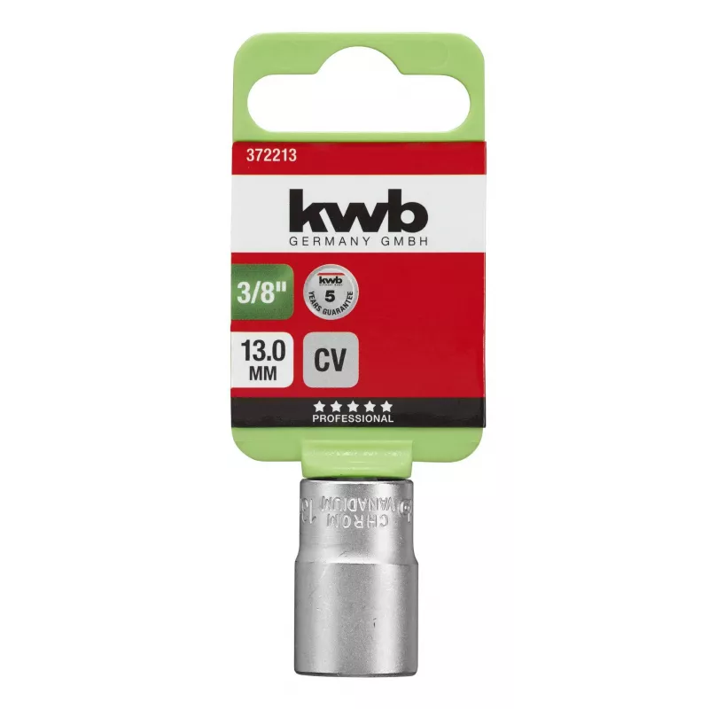 KWB 372213 3/8 tuuman vääntö 13 mm 6-kulmainen kromi-vanadiini-hylsyavain