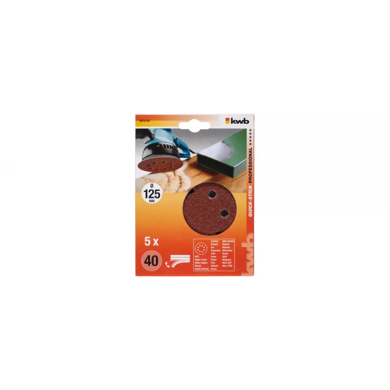 kwb 491904 hiomalaikat 125 mm P40 5 kpl pakkaus tarrakiinnitys 8-reikäinen