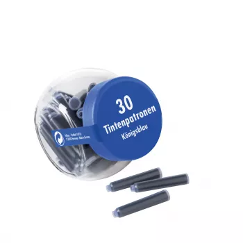 Pelikan 4001 Standard International lyhyet mustepatruunat täytekynille, kuninkaansininen, pyyhittävä & pestävä, 30 patruunaa lasipurkissa 300003745