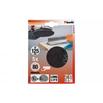 kwb 491308 hiomalaikat lautahiomakoneeseen, karkeus 80, Ø 125 mm, 5 kpl