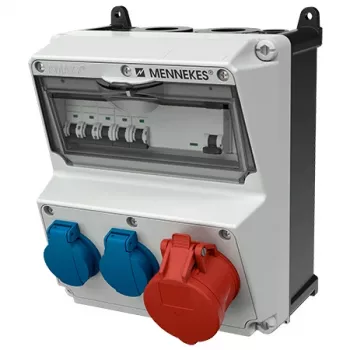 MENNEKES AMAXX pistorasiayhdistelmä, IP44, 32A, 400V, 1x CEE 32A 5p, 2x Schuko 16A, vikavirtasuojakytkin 30mA, johdonsuojakatkaisija 920080