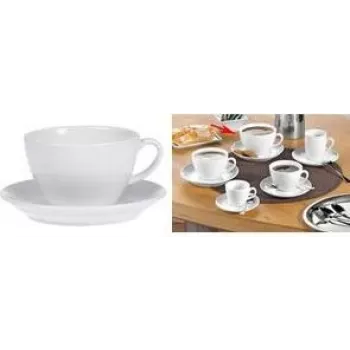 Esmeyer BISTRO maitokahvikupisarja, 6 osaa, valkoinen posliini, pyöreä kahva, 76 mm korkeus, 220 ml 433-254
