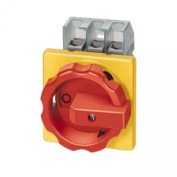 Siemens 3LD2804-0TK53 3-napainen pääkytkin / hätä-seis-kytkin, 125 A, etuasennus, punainen/keltainen