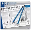 STAEDTLER Mars Lumograph 100 G24 piirustuskynäsarja, 24 eri kovuusastetta metallirasiassa, sininen kuusikulmainen
