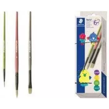 STAEDTLER Noris synteettinen sivellinsarja, 3 osaa, eri värit, kierrätysmuoviset kahvat, metalliholkit (989R-S BK3)