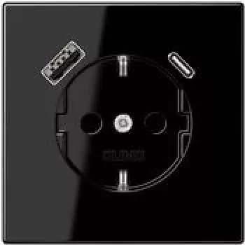JUNG LS 1520-15 CA SW SCHUKO-pistorasia 16 A USB-laturilla 1 x Type-A + 1 x Type-C, Safety Plus, sarja LS, musta