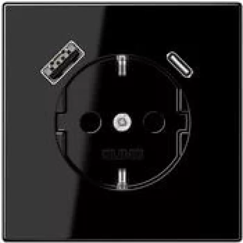 JUNG LS 1520-15 CA SW SCHUKO-pistorasia 16 A USB-laturilla 1 x Type-A + 1 x Type-C, Safety Plus, sarja LS, musta