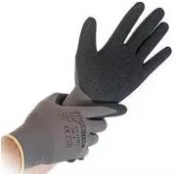 HYGOSTAR Skill työkäsineet harmaa/musta koko S nylon hienosukka polymeeripinnoitettu 1/4-upotus 12 kpl:n pakkaus 33986