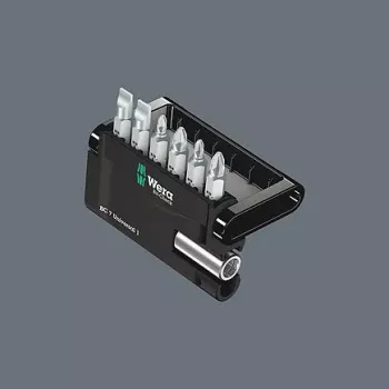 Wera 05073406001 ruostumattomat ruuvauskärkisarja, 7-osainen, Phillips PH1/PH2, Pozidriv PZ1/PZ2, ura 1,0x5,5, Hex-Plus 4/5 mm, 1/4 tuuman kuusioistukka, 25 mm pituus