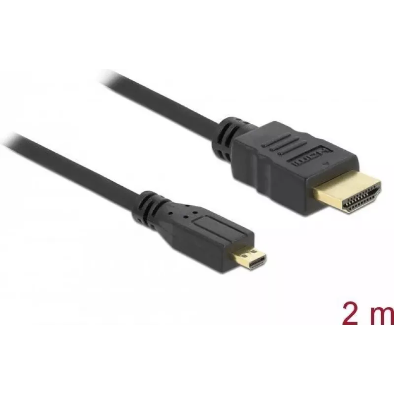 DeLOCK HDMI–Micro-HDMI-kaapeli 2 m, 32 AWG, High Speed Ethernetillä, 4K 82664