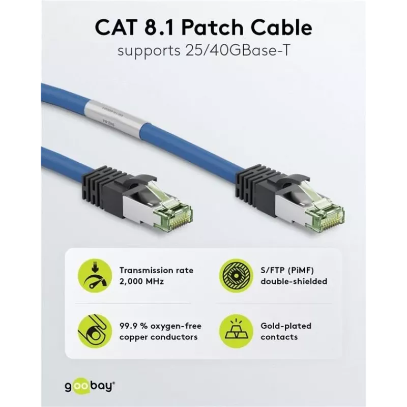 Wentronic Goobay CAT 8.1 patch-kaapeli, S/FTP (PiMF), sininen, 5 m, LSZH, kupari, 24 AWG 45662