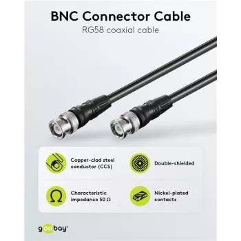Wentronic Goobay BNC-liitäntäkaapeli, musta, 3 m - BNC-pistoke–BNC-pistoke, 75 ohm koaksiaali 50089