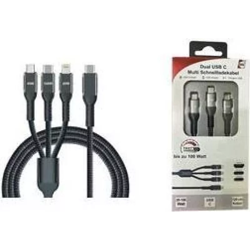 IWH USB-latauskaapeli USB-C, Micro-USB, Apple Lightning, 1,2 m, musta 019057