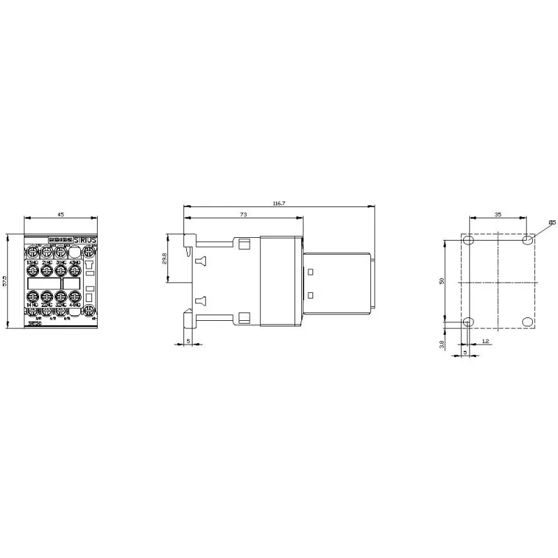 SIEMENS SIRIUS 3RT2 tehonkontaktori 5,5 kW 400 V 12 A 24 V DC 2NO+2NC ruuviliittimet 3RT20171BB443MA0