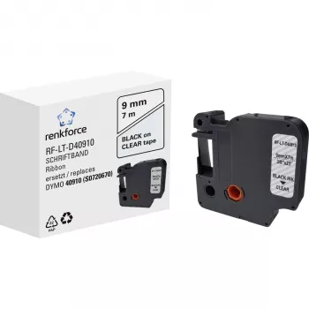 Renkforce RF-LT-D40910 yhteensopiva merkintänauha DYMO D1 - 40910, 9 mm, läpinäkyvä, musta, 7 m RF-6027842