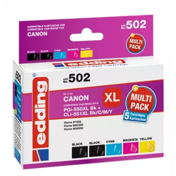 Edding EDD-502 E yhteensopivat mustepatruunat monipakkaus Canon PGI-550PGBK XL, CLI-551 C/M/Y XL (musta, syaani, magenta, keltainen)