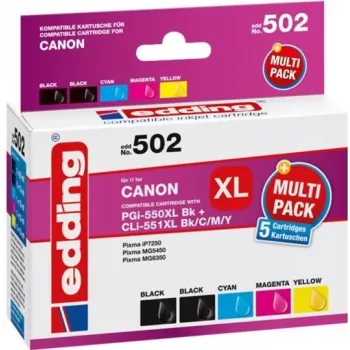 Edding EDD-502 E yhteensopivat mustepatruunat monipakkaus Canon PGI-550PGBK XL, CLI-551 C/M/Y XL (musta, syaani, magenta, keltainen)