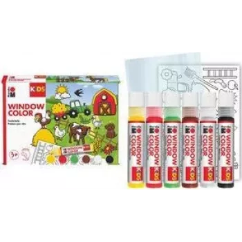 Marabu KiDS Window Color Set Farm, 6 x 25 ml irrotettava ikkunaväri, vesipohjainen, irrotettava, 1 sarja (0306000000006)