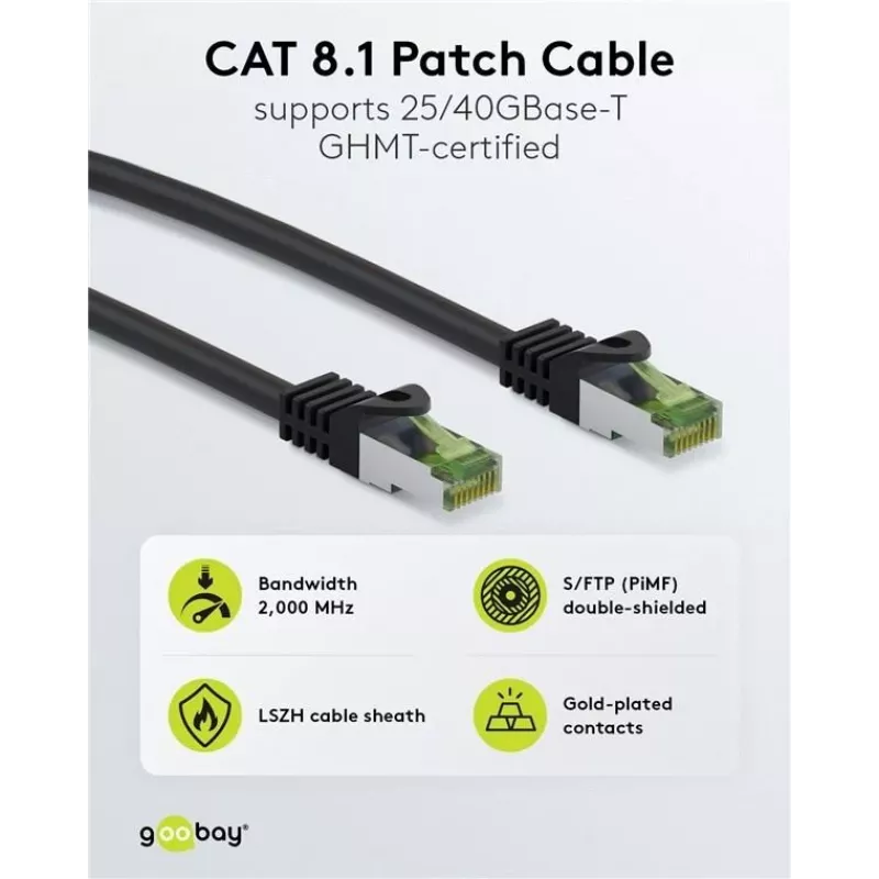 Wentronic Goobay CAT 8.1 -verkkokaapeli S/FTP (PiMF), harmaa, 0,5 m 61114