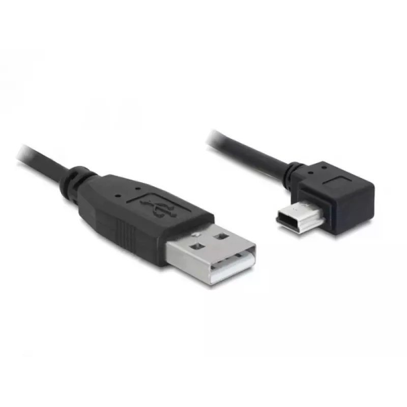 Delock USB 2.0 -kaapeli USB-A-pistoke Mini USB-B 5-pin pistoke kulma, 1m, musta 82681