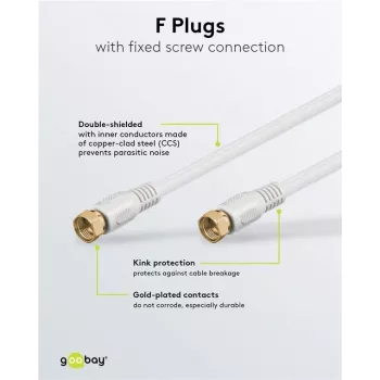 Wentronic Goobay SAT-liitäntäkaapeli, 100 % suojattu, kullattu, valkoinen, 7,5 m - F-pistoke-F-pistoke (67294)