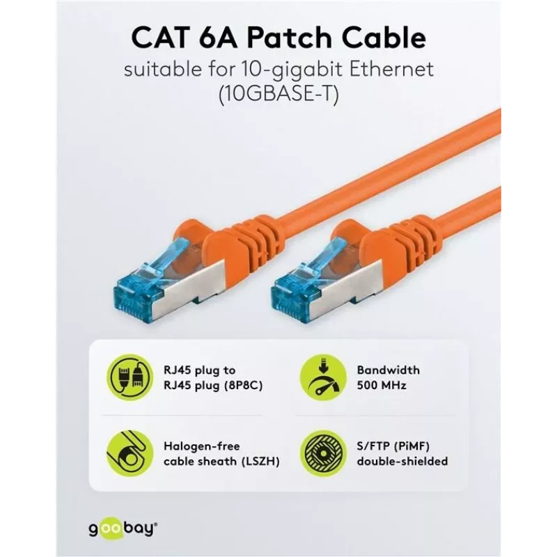Wentronic 95605 CAT6a-patchkaapeli, RJ45 uros–uros, 1,5 m, oranssi