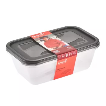 keeeper fredo fresh elintarvikkeiden säilytysastiasarja, 2 x 3,3 l, suorakaiteen muotoinen, läpinäkyvä harmailla kansilla 3068082700000