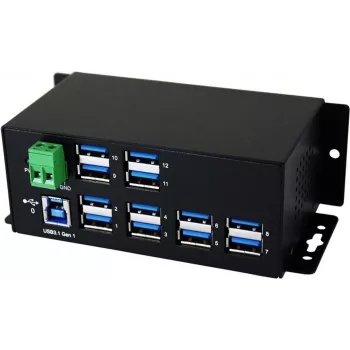 EXSYS EX-1112HMS 12-porttinen USB 3.2 Gen 1 teollisuus-DIN-kiskokeskitin