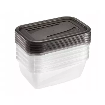 keeeper fredo fresh elintarvikkeiden säilytysastiasarja, 5x 0,5 L, suorakaiteen muotoinen, läpinäkyvä harmailla kansilla 3067282700000