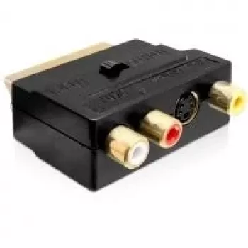 Wentronic Goobay SCART-sovitin, SCART-uros 3 RCA naaras + 4-pin Mini-DIN naaras, musta 50499