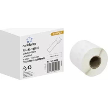 Renkforce RF-6027812 tarrarulla DYMO LabelWriter -tulostimeen, 190 x 54 mm, valkoinen paperi, pysyvä liima, 110 tarraa