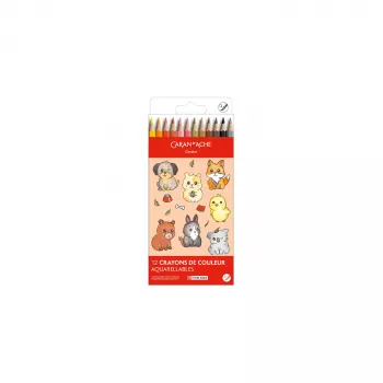 CARAN D'ACHE Swisscolor Kawaii Animals akvarellikynät, 12 kpl:n sarja, setripuu, kuusikulmainen 1285.803