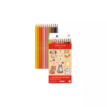 CARAN D'ACHE Swisscolor Kawaii Animals akvarellikynät, 12 kpl:n sarja, setripuu, kuusikulmainen 1285.803