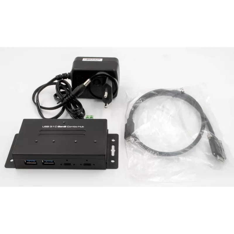EXSYS EX-1240HMVS Industrial 4-porttinen USB 3.2 Gen 2 -keskitin, DIN-kiskoon asennettava, metalli