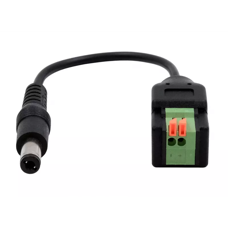 EXSYS EX-49140 DC-virtapistoke 5,5x2,1mm 2-napaiseen liitinriviliittimeen -adapterikaapeli, 15 cm, painonappi