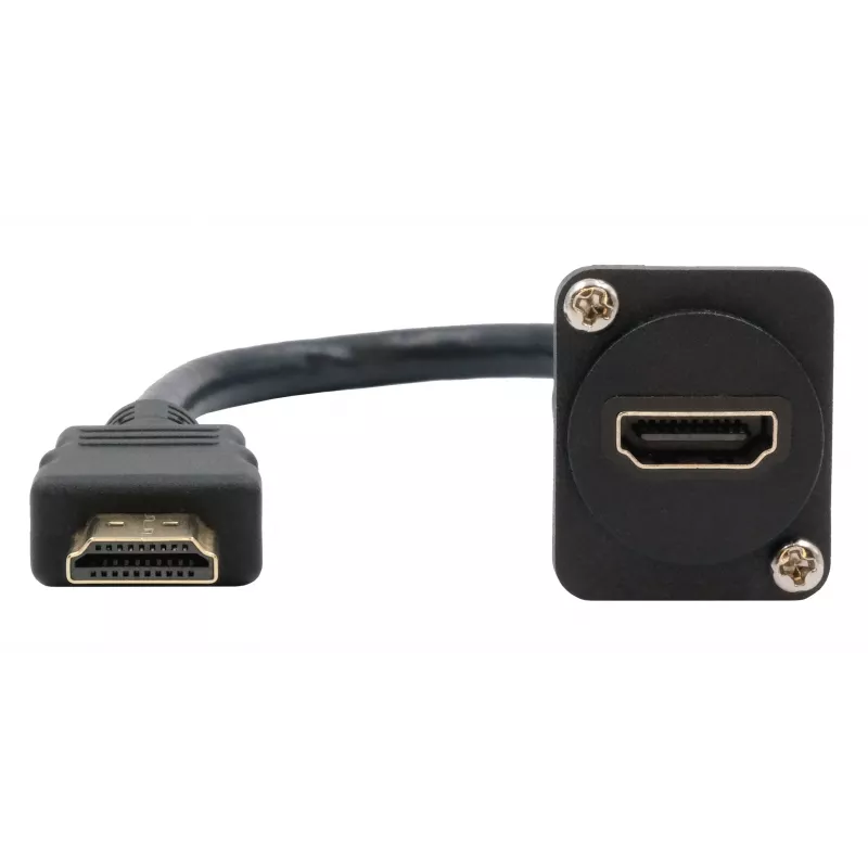 EXSYS EX-49162 HDMI Type-A liitäntä pistokkeeseen -adapterikaapeli, 20 cm, 4K, High Speed Ethernetillä, musta