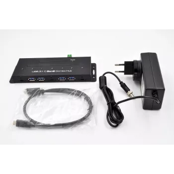EXSYS EX-1247HMVS 7-porttinen USB 3.2 Gen 2 teollisuuskeskitin DIN-kiskokiinnityksellä