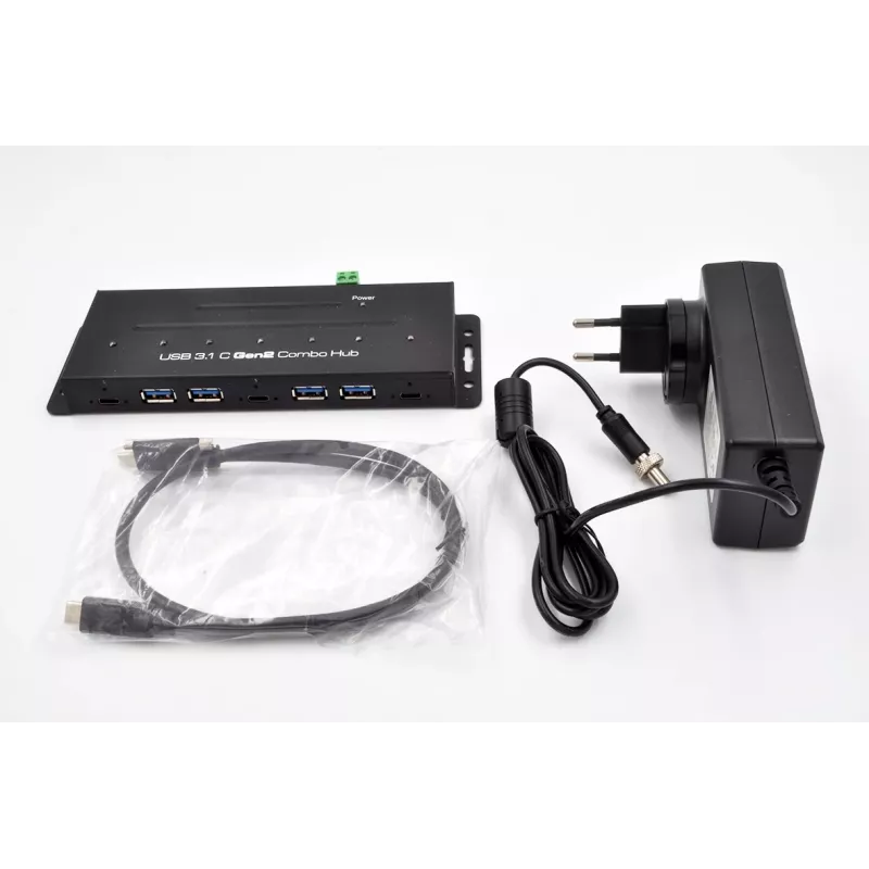 EXSYS EX-1247HMVS 7-porttinen USB 3.2 Gen 2 teollisuuskeskitin DIN-kiskokiinnityksellä