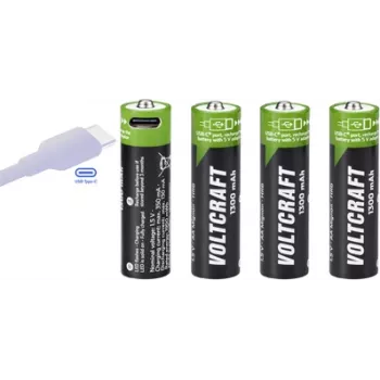 Voltcraft VC-AA1300USB USB-C ladattavat Li-Ion AA-paristot 1300 mAh 1,5 V, 4 kpl pakkaus